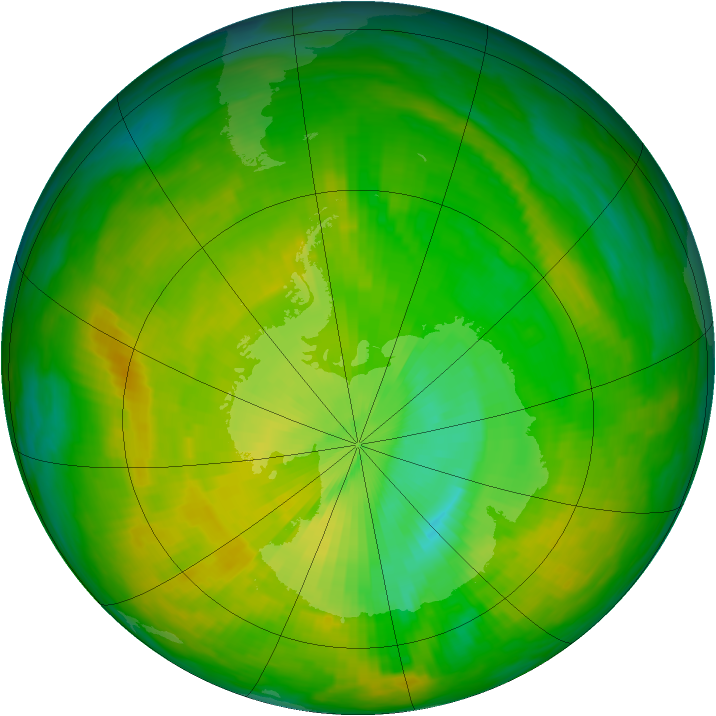 Antarctic ozone map for 25 November 1991